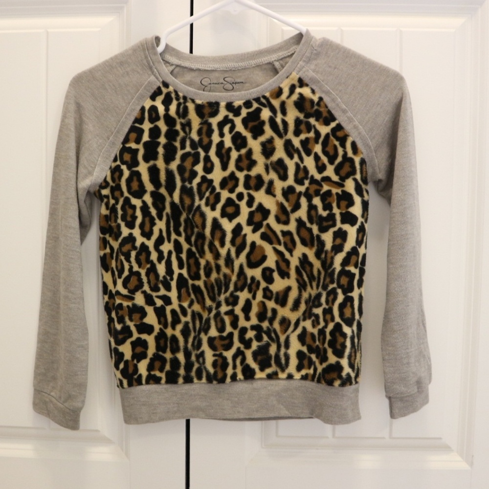 Jessica Simpson leopard printed fur shirt